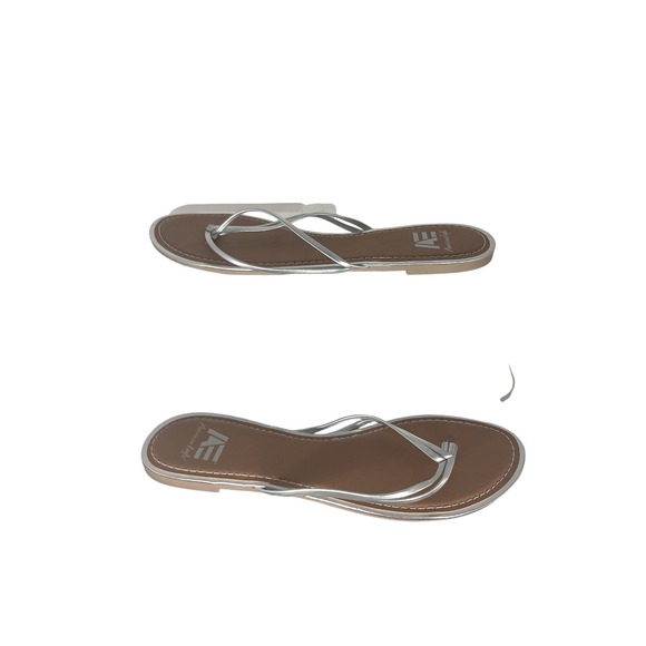 American Eagle Outfitters Shoes - American Eagle Thong Sandals 12 Silver Metallic Multi-Strap Casual Summer Flat